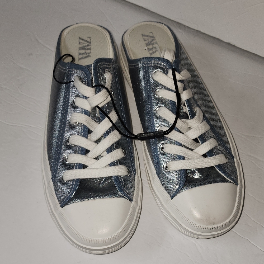 Zara Metallic Blue Women's Sneakers Sz 39 (8)